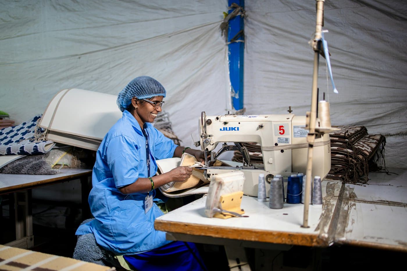 Sewing a seam on a machine